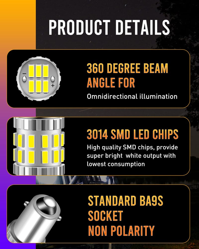 LUYED BA9S LED Bulb 1060 Lumens Xenon White Super Bright BA9 53 57 1895 64111 LED Light Bulb for Car Interior Dome Map License Plate Glove Box Light,Pack of 2 - Image 2
